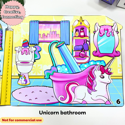 Education Activity Book | Unicorn Funny story Doll house , Story Acitivity Book for toddlers, Busy book for kids