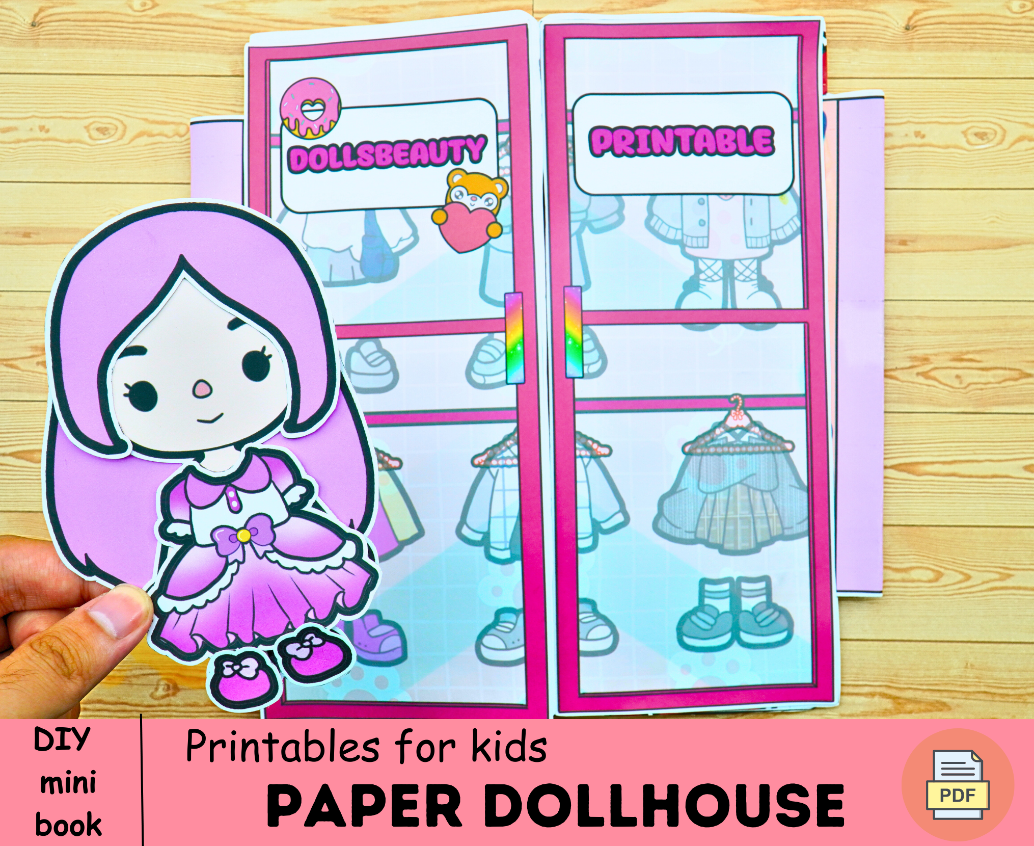 Printable Toca Boca Paper Doll Green Style / Dress up Doll / 