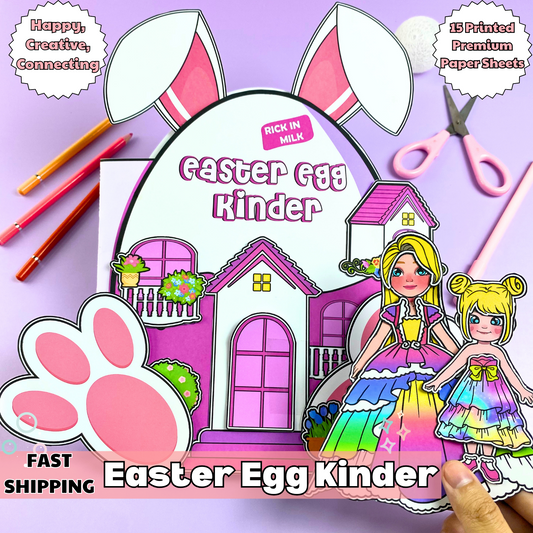 Education Activity Book | Pink Easter Egg Kinder Activity Book, Paper Doll House for Kids, Busy Book , DIY Crafts, Perfect Gifts for Girls