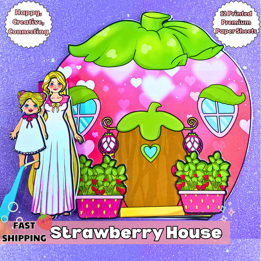 Education Activity Book | Strawberry Paper Dolls House for Kids, Dollhouse Printable, DIY Busy Book for Toddler, Holiday Gift for Kids