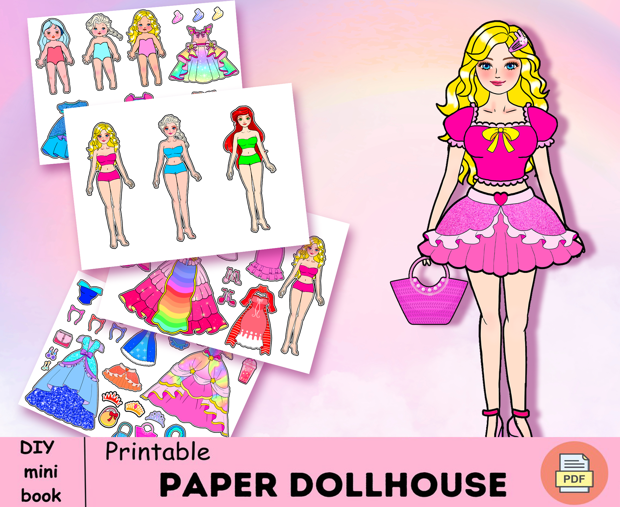 Pretty Barbie Doll House and Dress Busy Book Printable Paper 