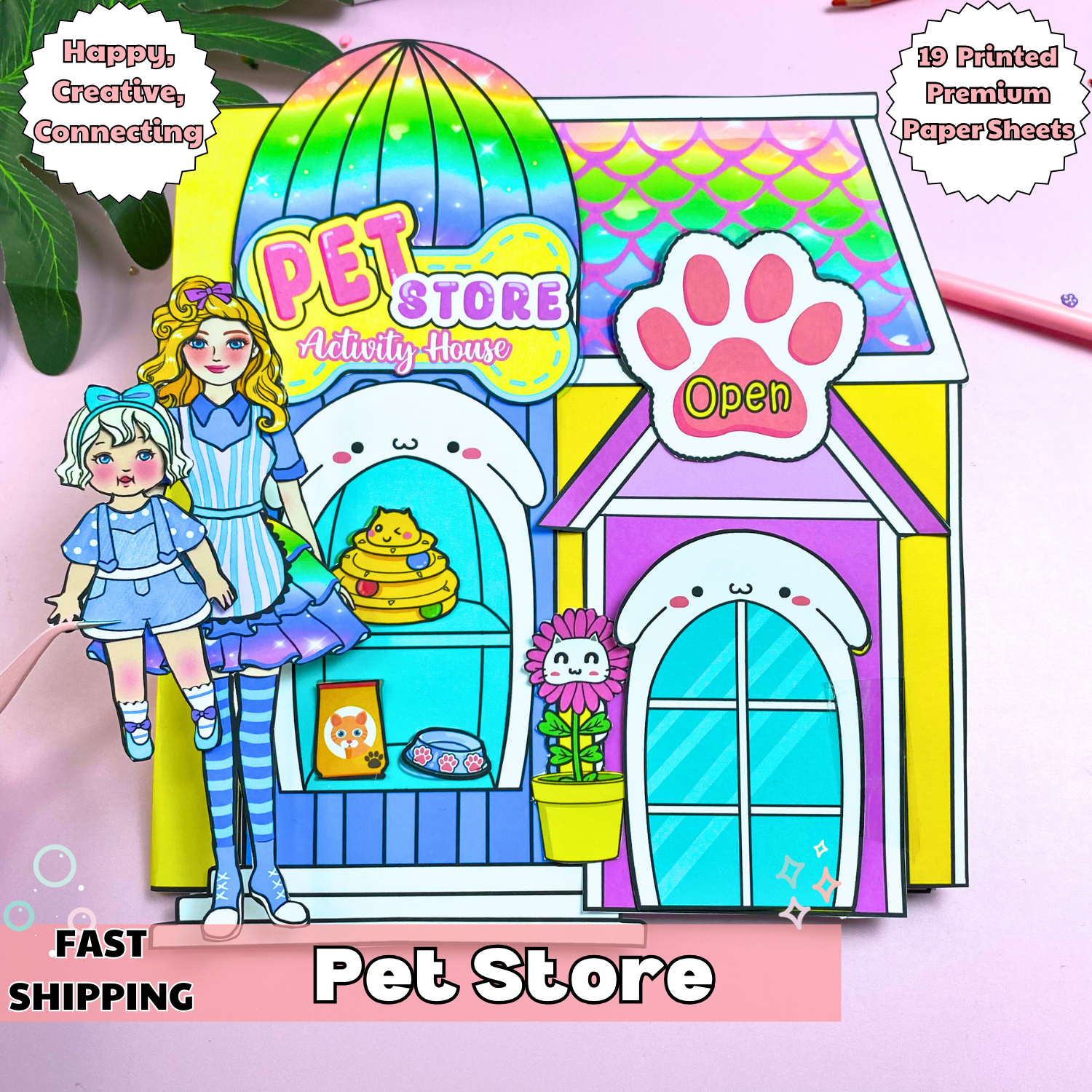 Education Activity Book Pet Store Doll House, Safe Paper Toy for