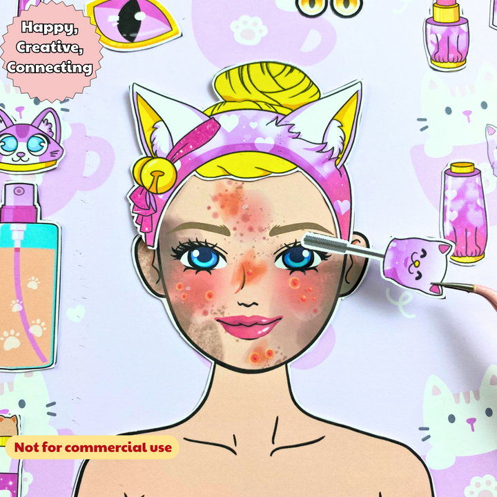 Education Activity Book | Pink Cat Spa Barbie Play Book, Safe Paper Toy for kid, Unique Birthday Gifts, Family connection, Limit screen time, Boost creativity