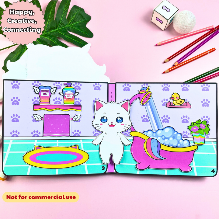 Education Activity Book | Pretty Cat Doll House, Fun Paper Toy for kid, Unique Birthday Gifts, Family connection, Limit screen time, Boost creativity