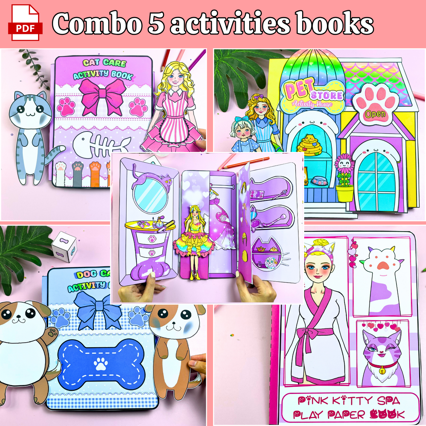 Education Activity Book | Pink Cat Barbie Doll House Activity Book, Fun Paper Toy for kid, Unique Birthday Gifts, Family connection, Limit screen time, Boost creativity
