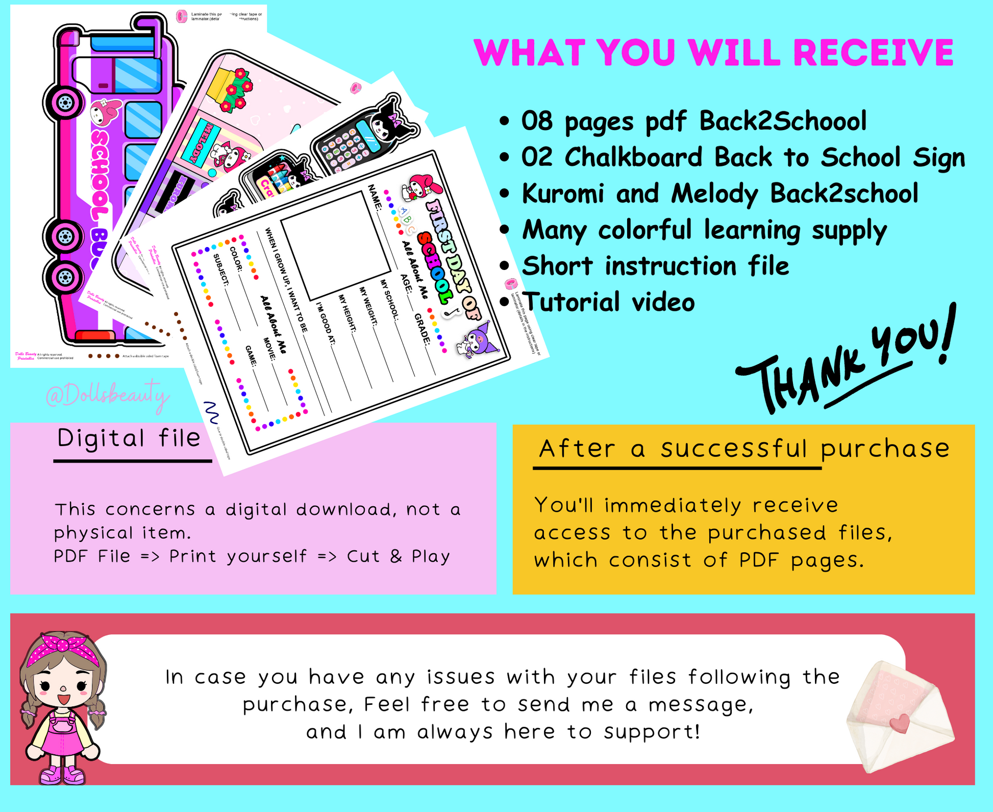 Kids School Supplies Digital Stickers🌈 School Supplies Printable Stick –  WOA DOLL CRAFT