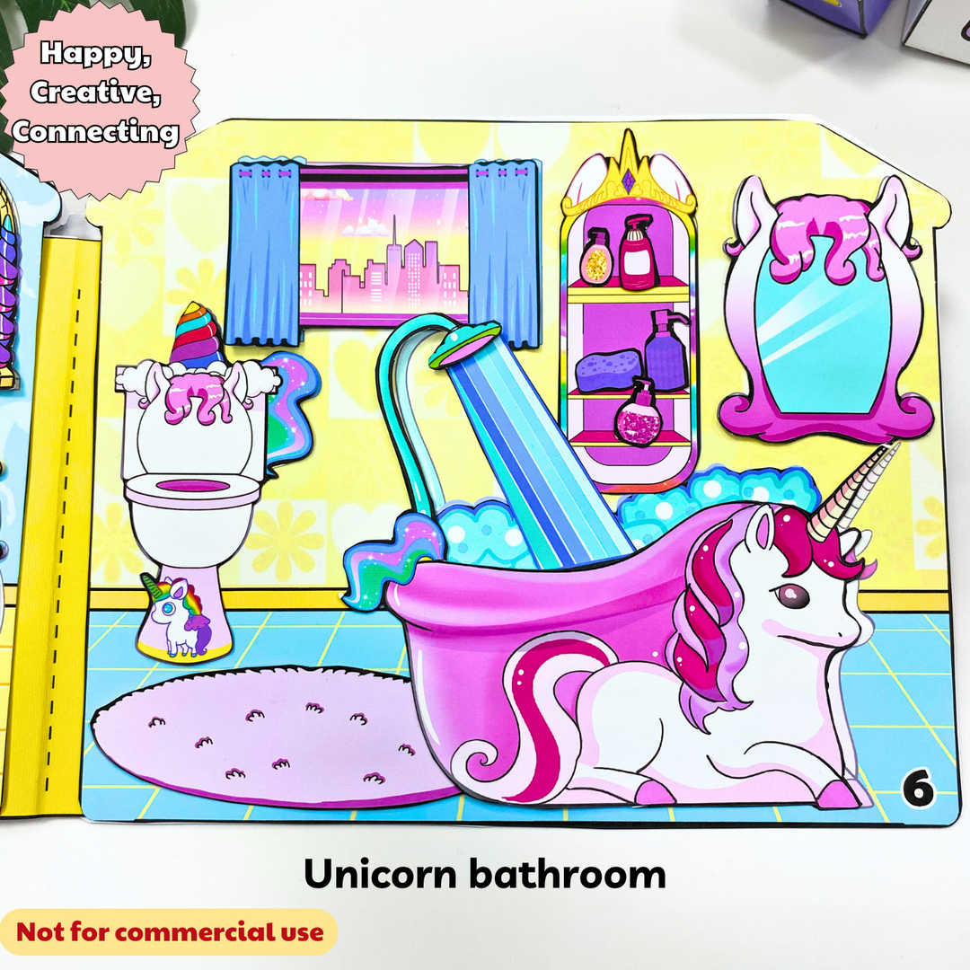 Education Activity Book | Unicorn Funny story Doll house , Story Acitivity Book for toddlers, Busy book for kids