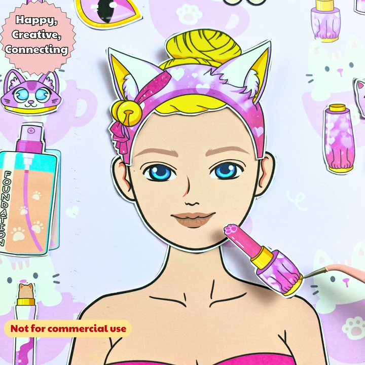 Education Activity Book | Pink Cat Spa Barbie Play Book, Safe Paper Toy for kid, Unique Birthday Gifts, Family connection, Limit screen time, Boost creativity