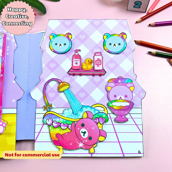 Education Activity Book | Pink Bear House Paper Dolls Activities & Busy Book for Kids | Paper Doll House | Montessori Toys, Gifts for Girls, DIY crafts