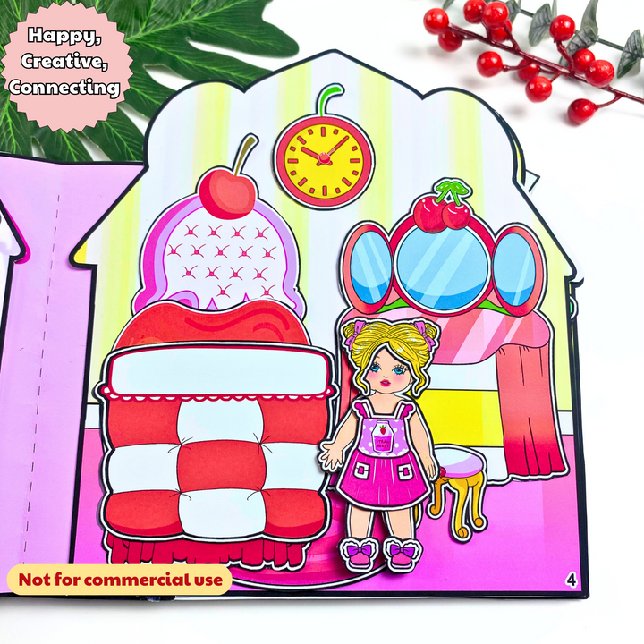 Education Activity Book | Cherry Cherry Paper Doll House, Paper Doll, Kids Doll Busy Book, Paper Activity Book Gift - Birthday Gift Box