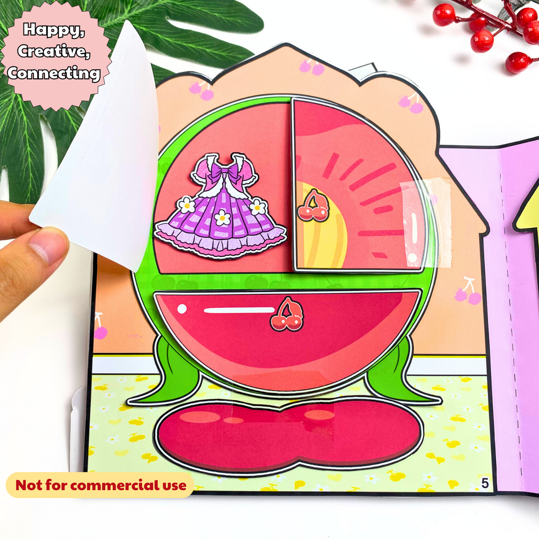 Education Activity Book | Cherry Cherry Paper Doll House, Paper Doll, Kids Doll Busy Book, Paper Activity Book Gift - Birthday Gift Box