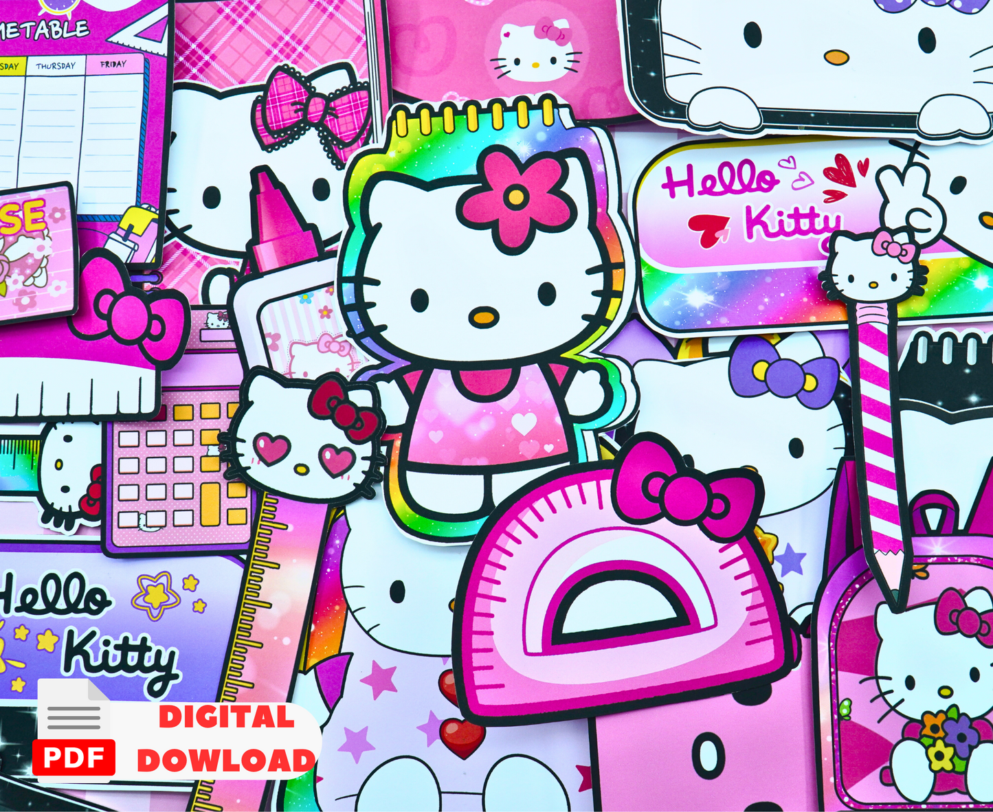 Hello Kitty Printable School Supplies Set 🌸 Refresh your study style with cute items | free product 🌸 Woa Doll Crafts