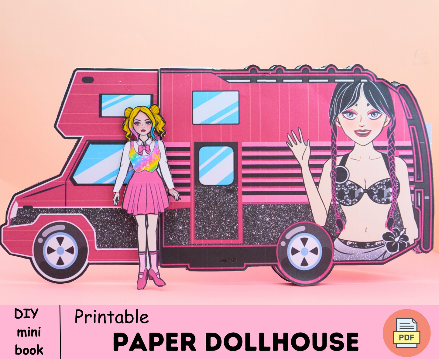 Wednesday Addam Truck Printable Paper Dolls 🌈 Mini Pink DIY Busy Book printable for toddler | Handmade Dollhouse | Montessori busy book🌈 Woa Doll Crafts
