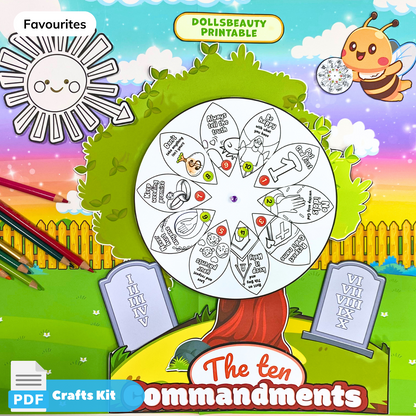 Ten Commandments Coloring Wheel, Printable Bible Activity, Kids Bible Lesson, Montessori Toys, Preschool Printable, Coloring wheel🌈 Woa Doll Crafts
