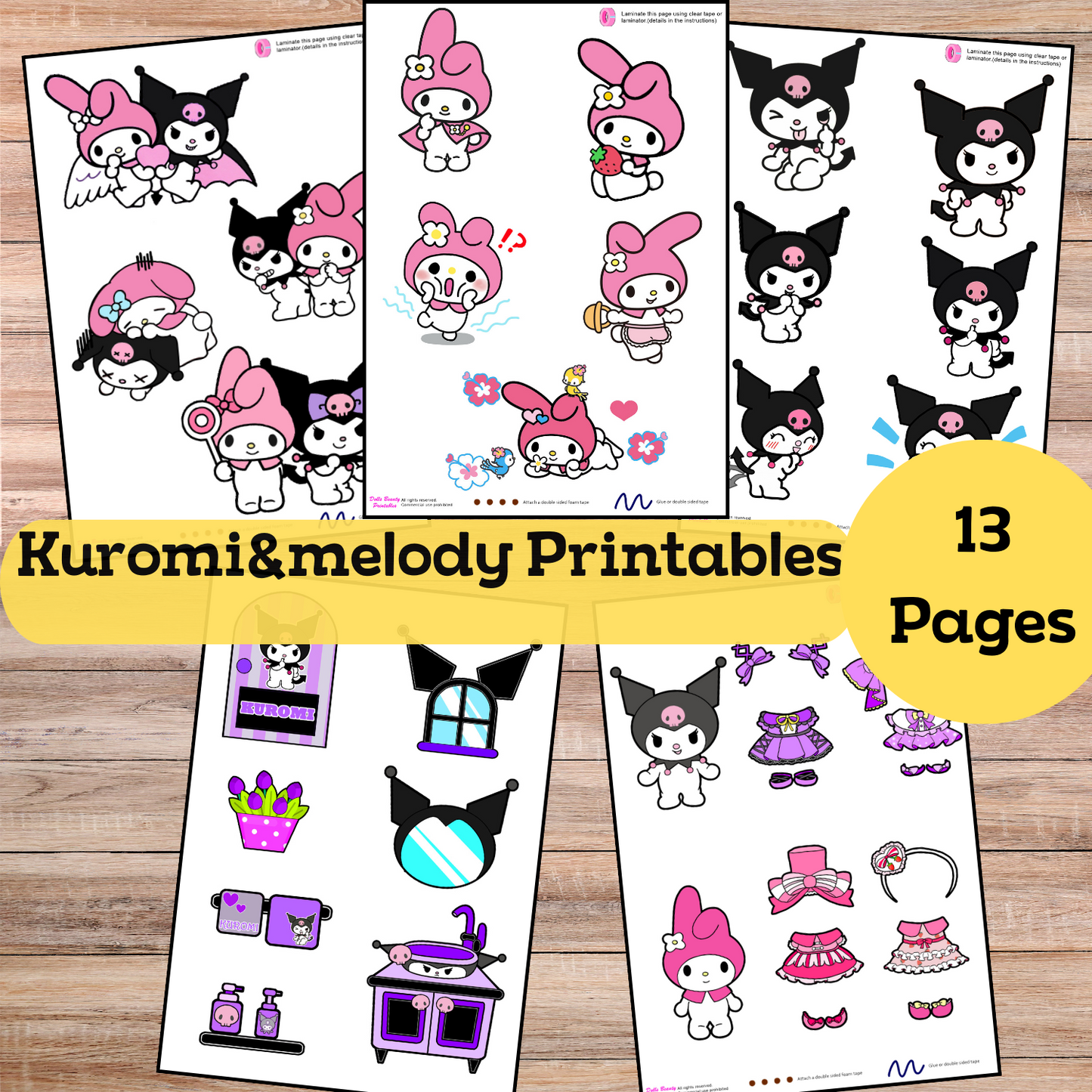 Bundle Kuro x Melody worl printables 🌈  Paper Kuro x My Melody sticker |Jack Cat Files For Cricut | Instant Download   🌈 Woa Doll Crafts