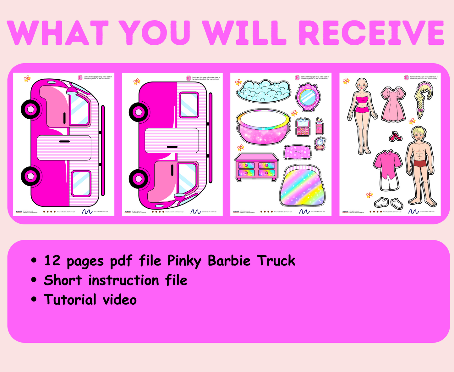 Pinky Barbie and ken truck printables | Printable Activity Sheets | Camper Printable | Paper Crafts for Kids | Paper Doll House 🌈 Woa Doll Crafts