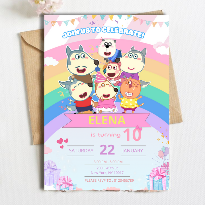 Wolfoo Invitation, Wolfoo Birthday Invitation, Wolfoo Pig Kids Invite, Kids Birthday Invitation, Editable Template, Editable Canva