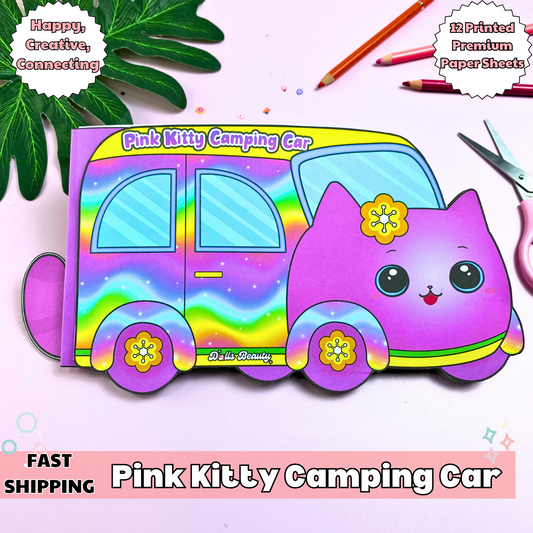 Education Activity Book | Cat Camping Car busy book toddler - Fun Paper Toy for kid, Unique Birthday Gifts, Family connection, Limit screen time, Boost creativity
