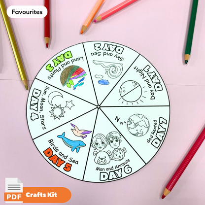 Days of Creation Coloring Wheel, Printable Bible Activity, Coloring Activity Printable, Kids Bible Lesson, Memory Game, Sunday School, PDF 🌈 Woa Doll Crafts