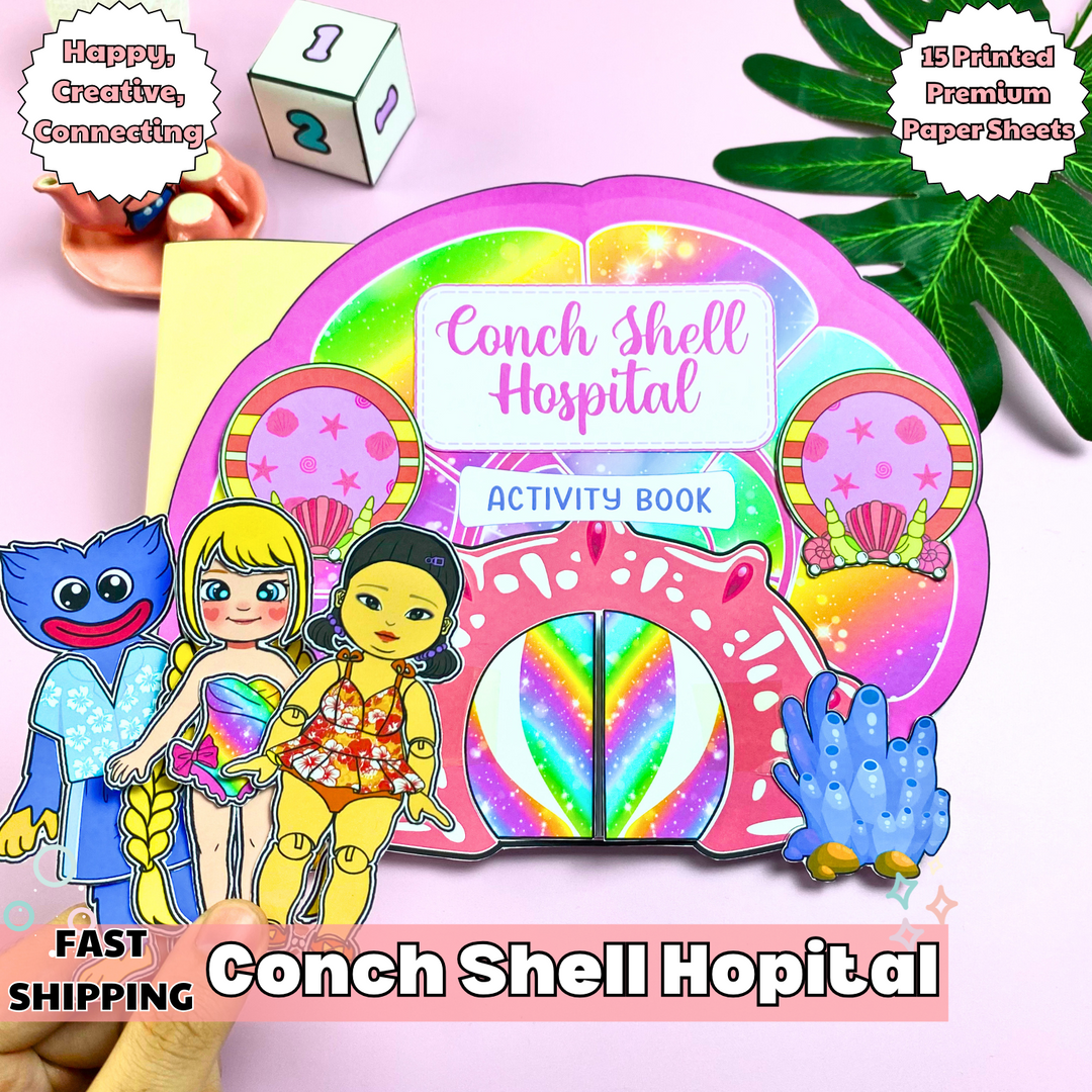 Education Activity Book | Conch Shell Hopital Story Dollhouse x DIY Activity Book for Kids , Printables for toddlers, Holiday Activity Book