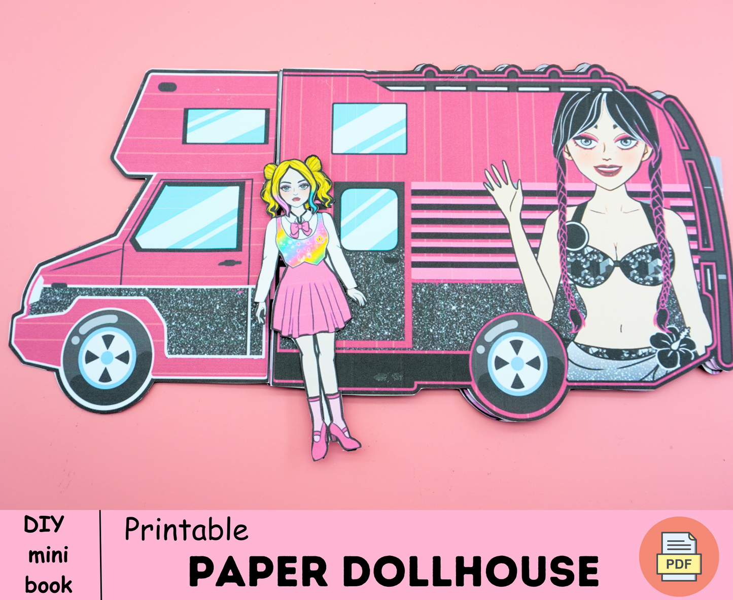 Wednesday Addam Truck Printable Paper Dolls 🌈 Mini Pink DIY Busy Book printable for toddler | Handmade Dollhouse | Montessori busy book🌈 Woa Doll Crafts