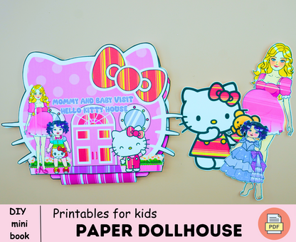 Mommy and Baby visit Hello Kitty House printables 🌈 DIY printable kit for kids | Easy busy book for toddler print 🌈 Woa Doll Crafts