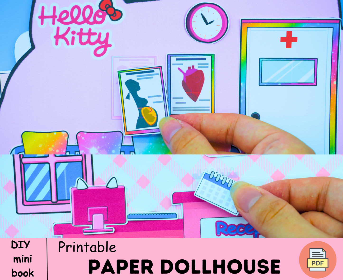 Kitty Cat Hospital vs Doctor Barbie printables 🌈 Pink Kitty dollhouse busy book printables | DIY kit for kids | Cutting Practice for girls🌈 Woa Doll Crafts