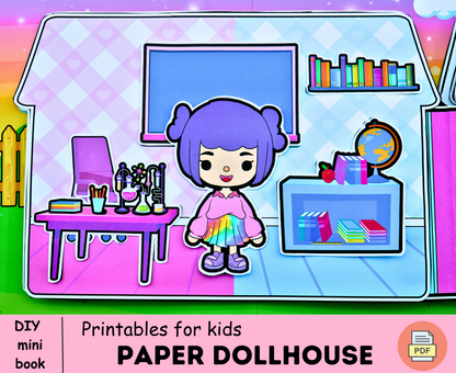 Printable Toca Boca School Busy book for kids | Blue and Pink school dollhouse for kids | Back to school printable 🌈 Woa Doll Crafts