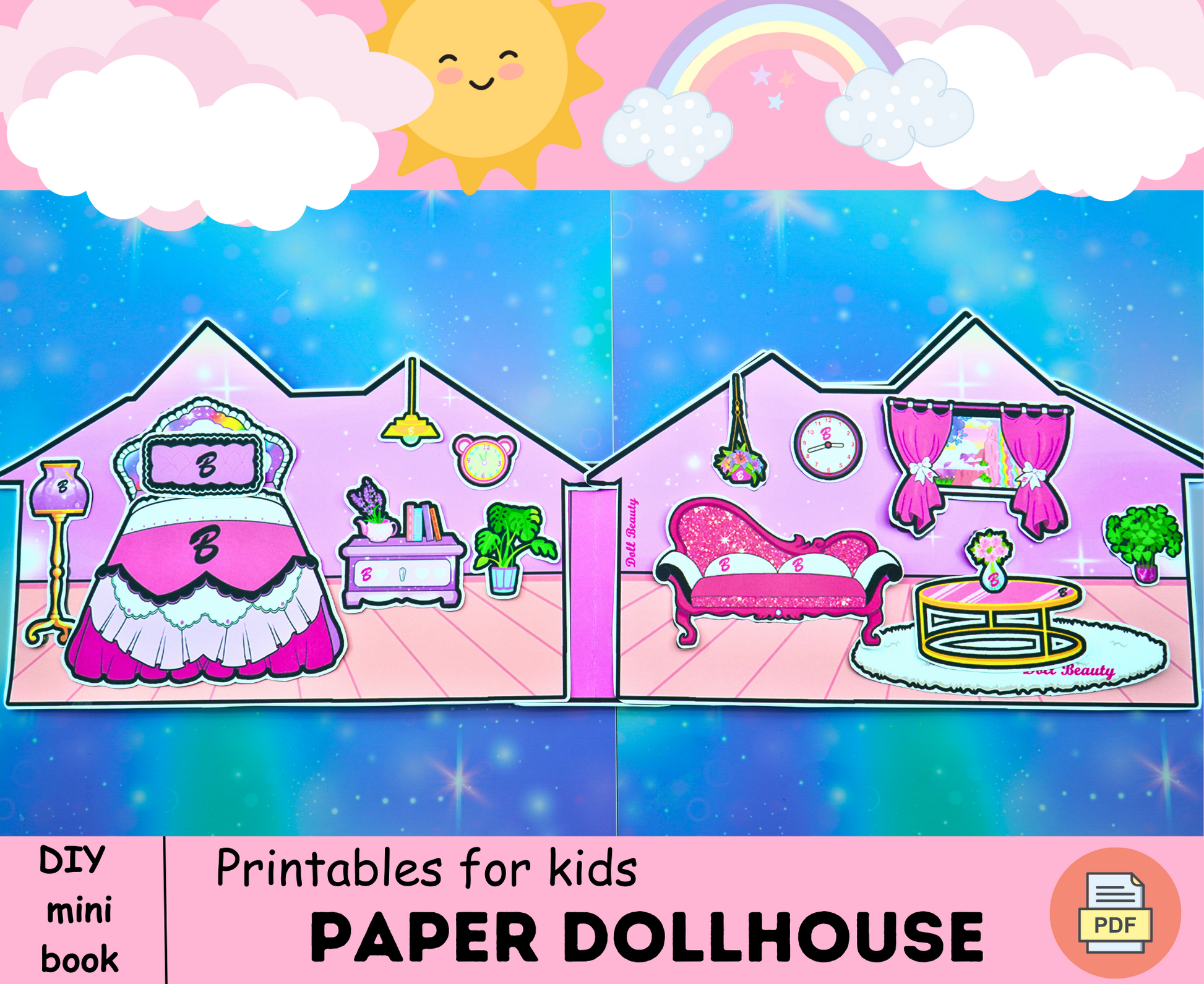 🏠🚗👩👨👶SIMPLE DOLLHOUSE OF PAPER FOR KIDS HANDMADE FOR PAPER DOLLS 