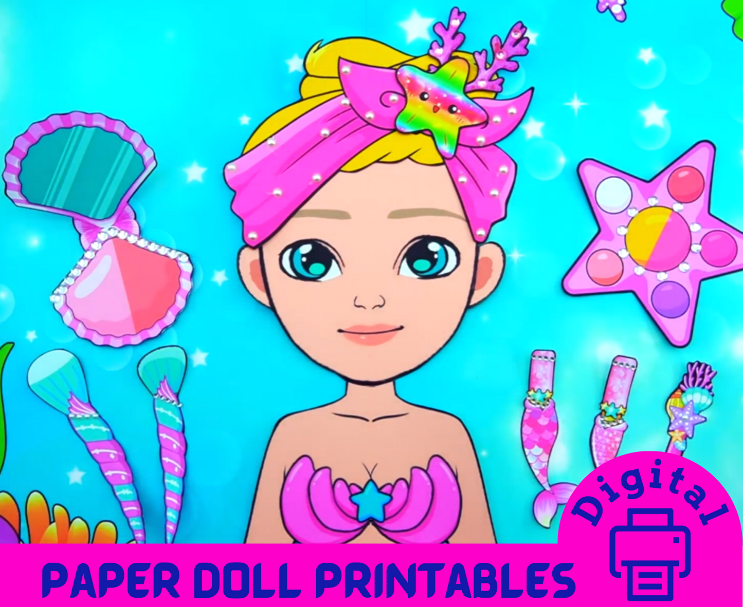 Shine bright with the printable mermaid make up kit 🌊 DIY kit for your little one - Paper doll house - Activity book for kids 🌊 Woa Doll Crafts