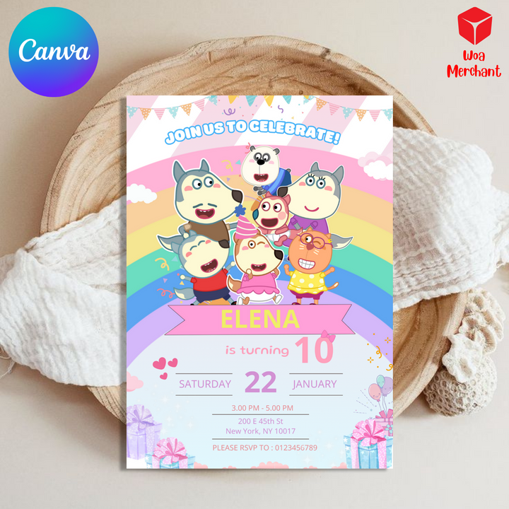 Wolfoo Invitation, Wolfoo Birthday Invitation, Wolfoo Pig Kids Invite, Kids Birthday Invitation, Editable Template, Editable Canva