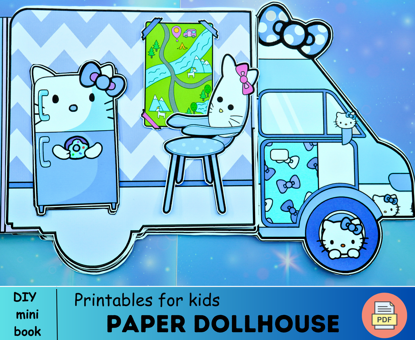 Blueee Kitty Camping Truck Busy Book print for toddler - Printable Paper Dollhouse - Girls Activity Book 🌈 Woa Doll Crafts