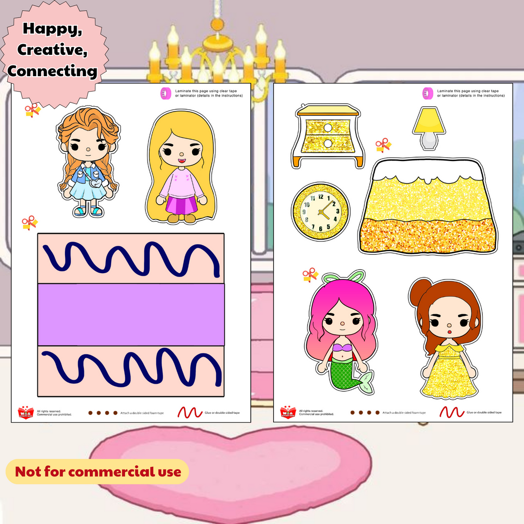 Education Activity Book | Toca Boca Princess Mini Book, Paper Doll Book, Safe Paper Toy for kid, Unique Birthday Gifts, Family connection, Limit screen time, Boost creativity