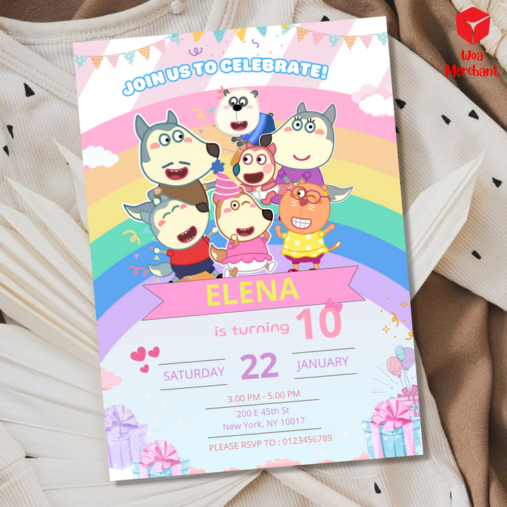 Wolfoo Invitation, Wolfoo Birthday Invitation, Wolfoo Pig Kids Invite, Kids Birthday Invitation, Editable Template, Editable Canva