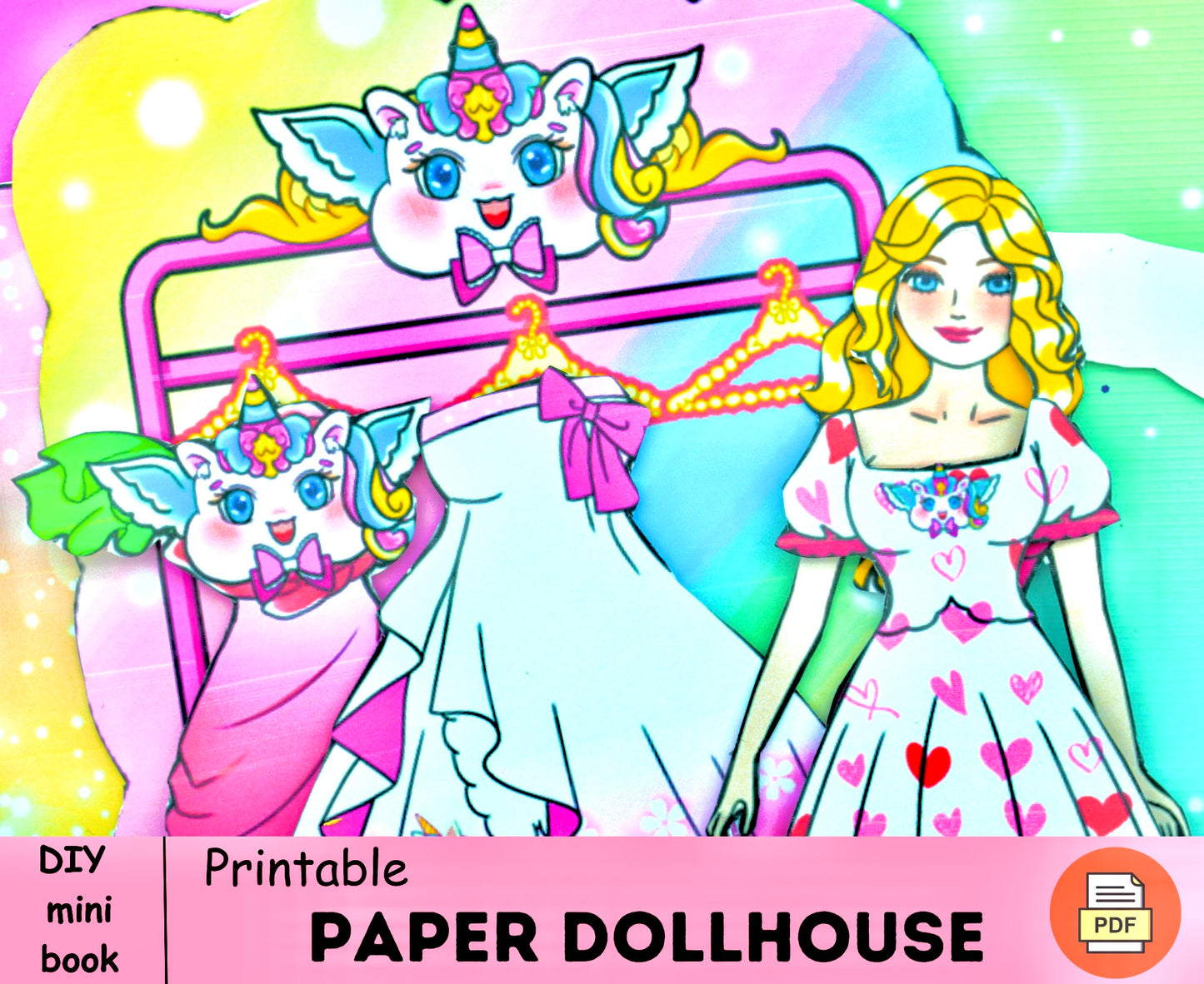 Magic unicorn bag for Barbie doll paper printables 🌈Colorful activity book printable for kids | Handmade craft bag print | Dress paper doll 🌈 Woa Doll Crafts
