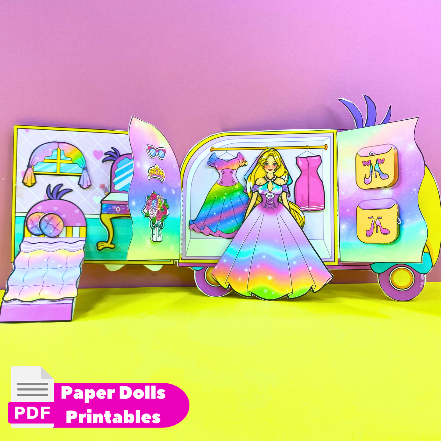Rainbow Parrot Barbie Camper Truck Printable | Girls Activity Book | Camper Printable | Paper Crafts for Kids | Paper Doll House 🌈 Woa Doll Crafts