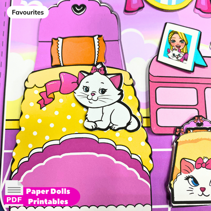 Cozy Cat House Busy Book Printable for Toddler | Cute Pink Cat's Dollhouse Printable DIY Activities for Kids | Busy Book 🌈 Woa Doll Crafts