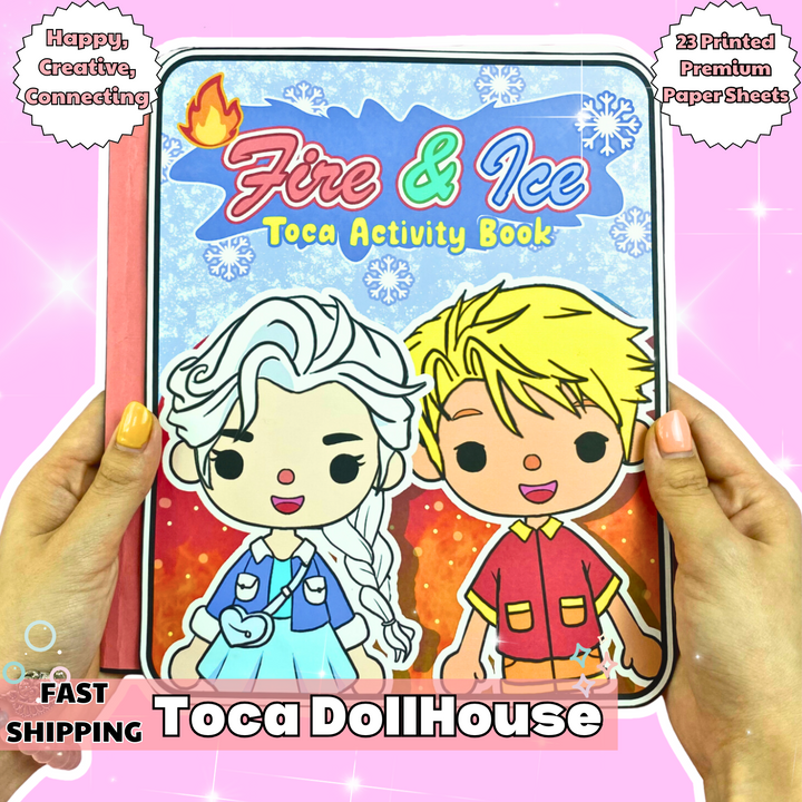 Education Activity Book | Fire and Ice Toca Boca House, Safe Paper Toy for kid, Unique Birthday Gifts, Family connection, Limit screen time, Boost creativity