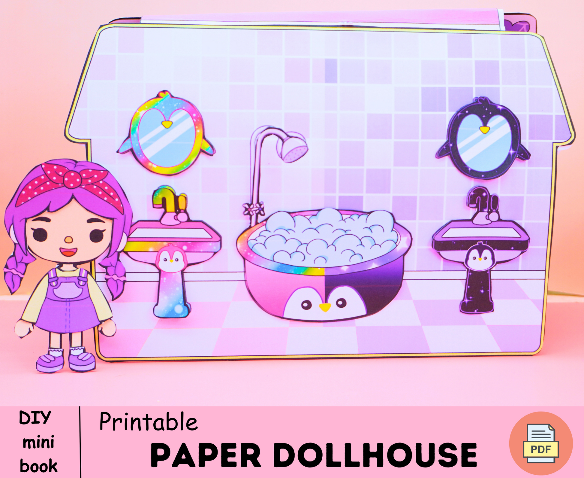 Pink and purple toca boca paper house for baby 🌸 Toca boca pre