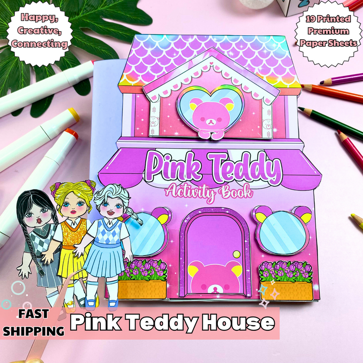 Education Activity Book | Pink Bear House Paper Dolls Activities & Busy Book for Kids | Paper Doll House | Montessori Toys, Gifts for Girls, DIY crafts