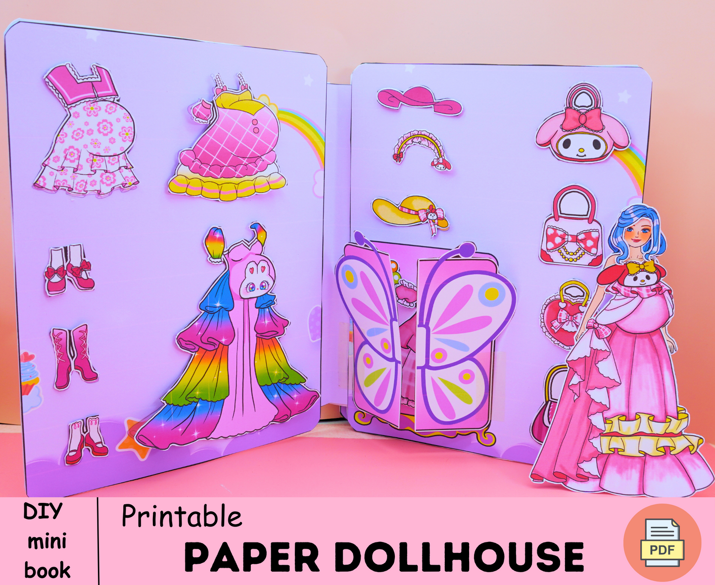 Pinky Closet for Mommy barbie paper doll printables 🌈 Sweet handmade dress for paper doll | Easy busy book for toddler print  🦄 Woa Doll Crafts