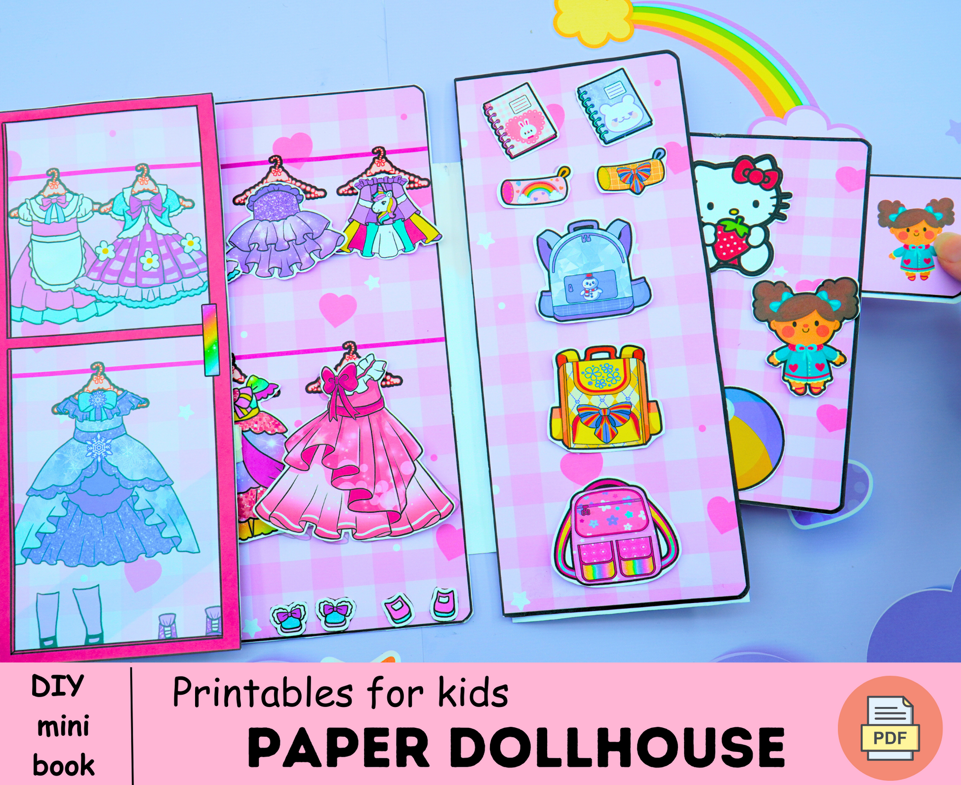 Printable Paper Dollhouse With Cat House Busy Book & Activities for Kids 