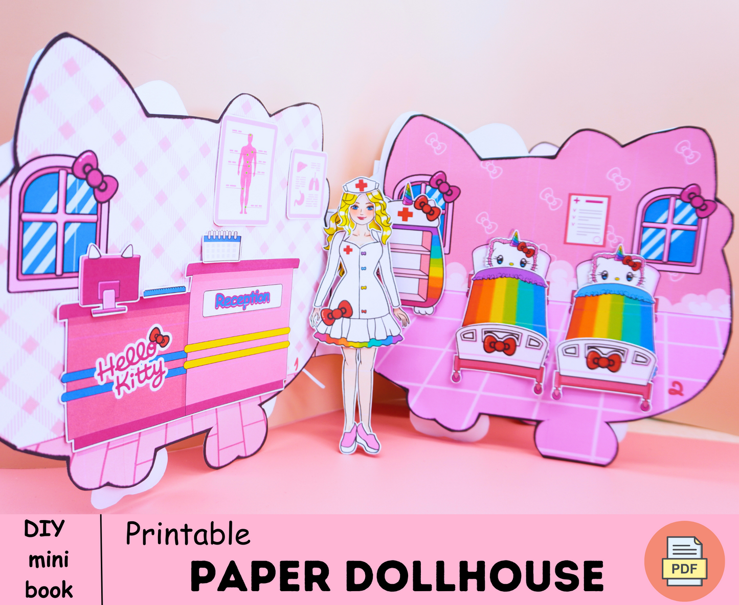 Kitty Cat Hospital vs Doctor Barbie printables 🌈 Pink Kitty dollhouse busy book printables | DIY kit for kids | Cutting Practice for girls🌈 Woa Doll Crafts