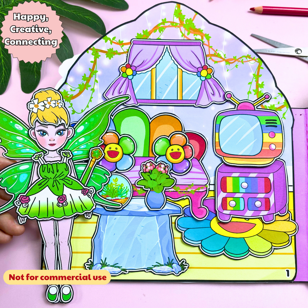 Education Activity Book | Flower Fairy Paper Doll House, Perfect Gift for Girls, Birthday Gift for Kids, Montessori Toys