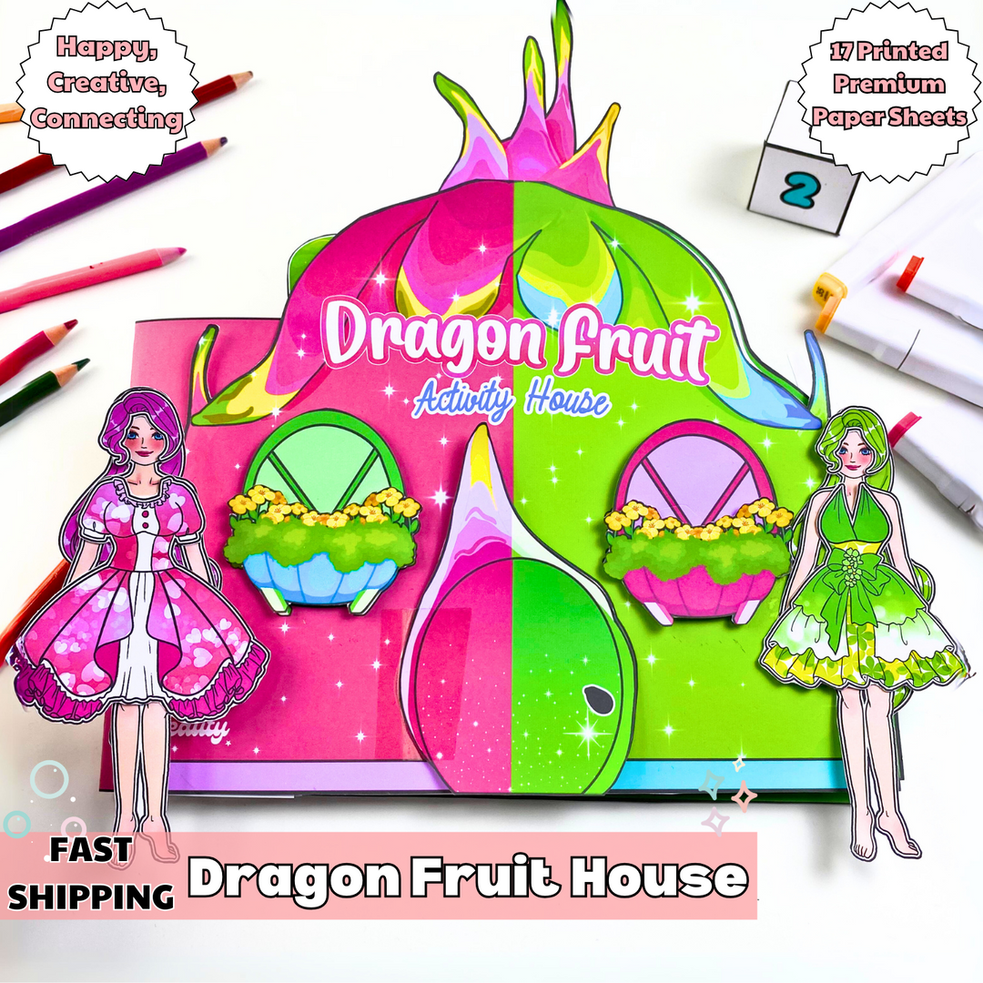 Dragon Fruit Paper Dollhouse, Dragon Fruit Story DollHouse Activities for Kids, Busy Book, DIY crafts kit, Gifts for kids