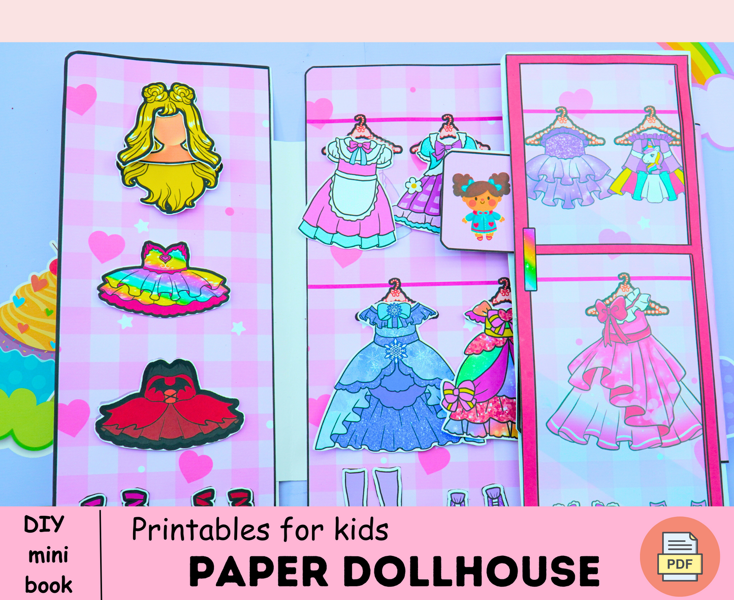 Barbie Handmade closet busy book printable 🌈 Wardrobe busy book shape for Barbie paper doll | Princess Outfits 🌈 Woa Doll Crafts