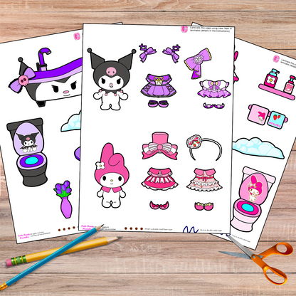 Bundle Kuro x Melody worl printables 🌈  Paper Kuro x My Melody sticker |Jack Cat Files For Cricut | Instant Download   🌈 Woa Doll Crafts