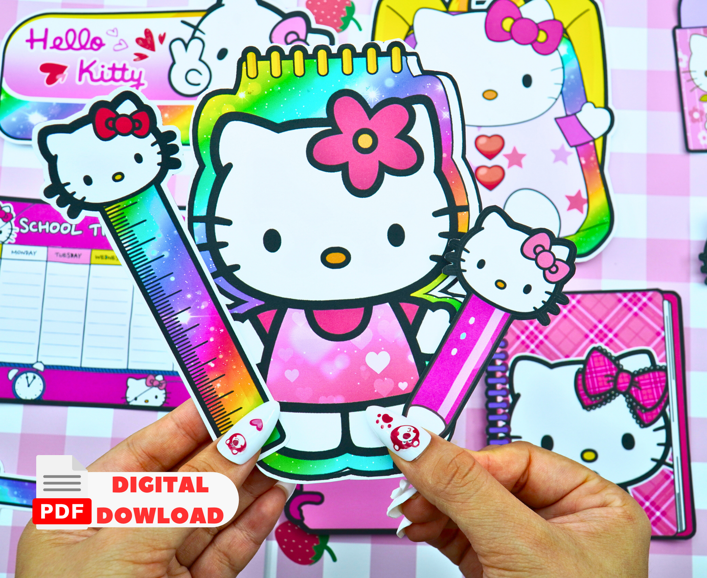 Hello Kitty Printable School Supplies Set 🌸 Refresh your study style with cute items | free product 🌸 Woa Doll Crafts