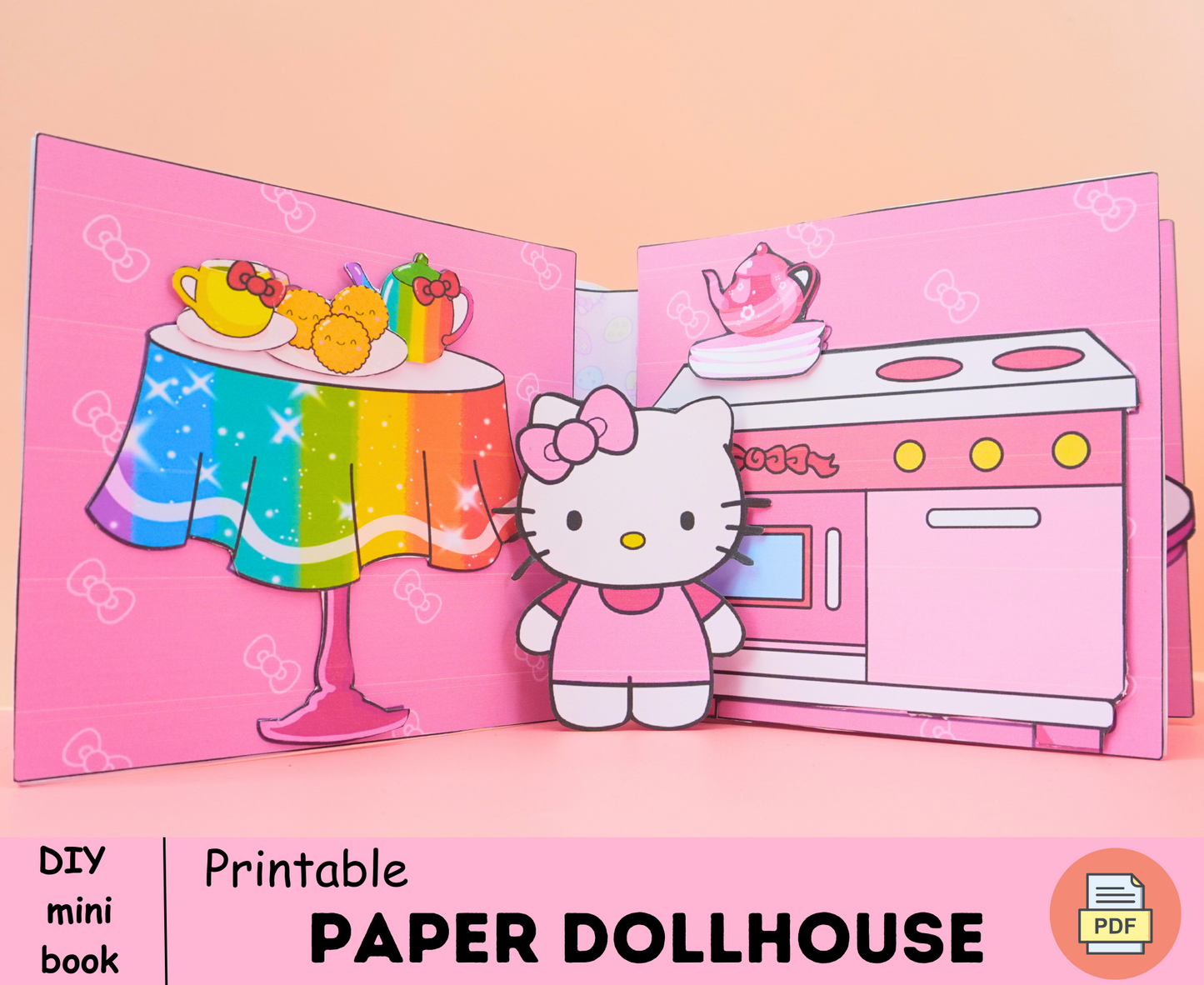 Pinky Kitty Apartment Dollhouse busy book print for baby 👶 Handmade toddler activity book | Paper dollhouse folding printed  🌈 Woa Doll Crafts
