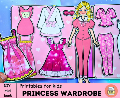 Fabulous pink pajama wardrobe Printable Paper Doll Dress Up Kit, DIY Busy Book, Easy Paper Craft, Girls Crafts, Holiday Home Activity for Kids